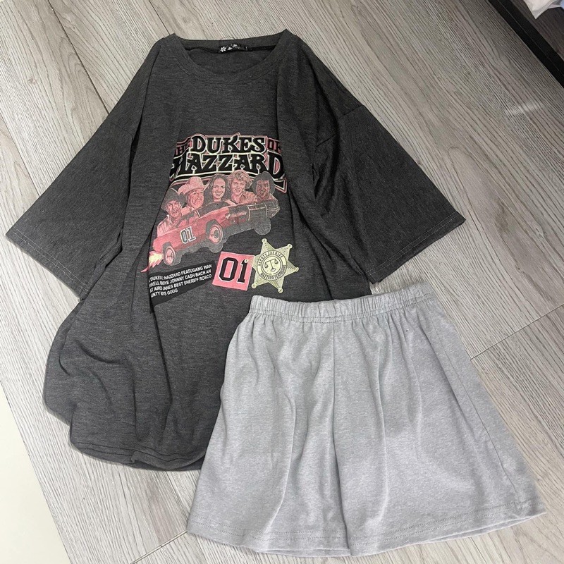 Bộ quần áo 🌸 FREESHIP 🌸 Bộ quần áo đùi in hình hai màu xám/xanh ulzzang unisex | BigBuy360 - bigbuy360.vn