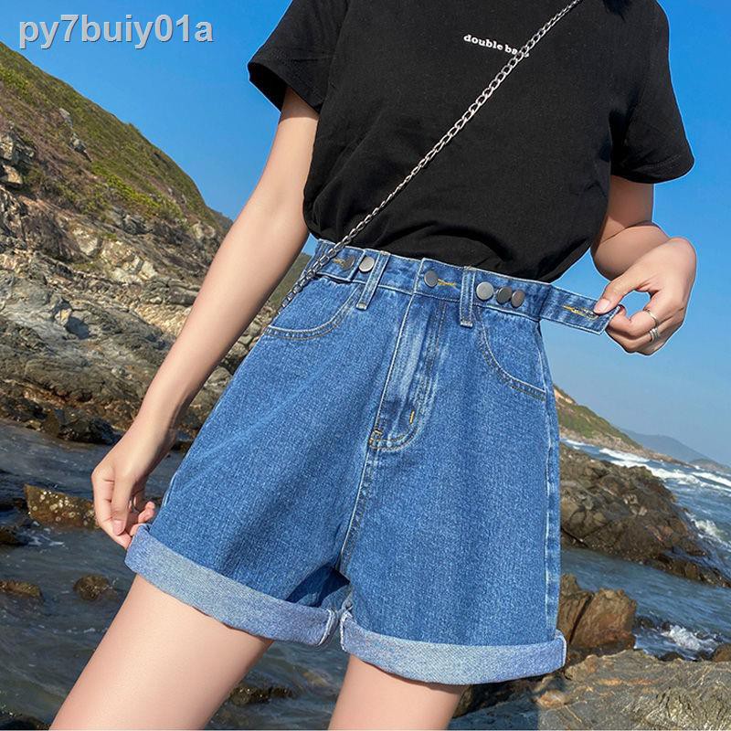 quần short denim cạp cao nữ sinh hè 2021 Phiên bản Hàn Quốc của ống rộng ôm vừa vặn phù hợp với tất cả các kiểu đa