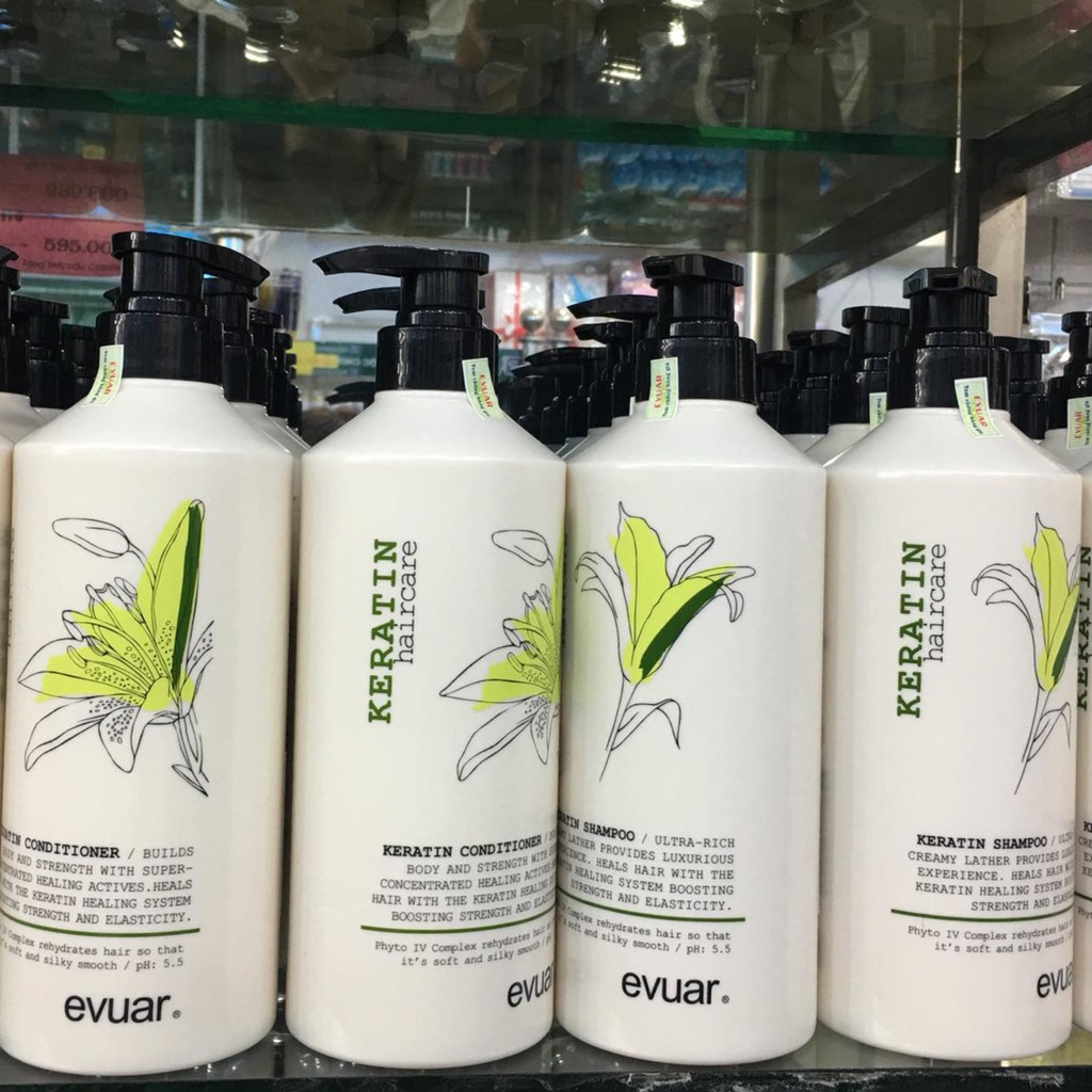 Cặp Dầu Gội Xả Phục Hồi Tóc Hư Tổn Keratin Evuar Haircare 800ml Italy Chính Hãng