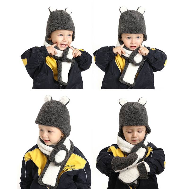 Set 1 Mũ Beanie Tai Gấu Kèm Khăn Choàng Cổ Giữ Ấm Mùa Đông Dễ Thương Cho Bé