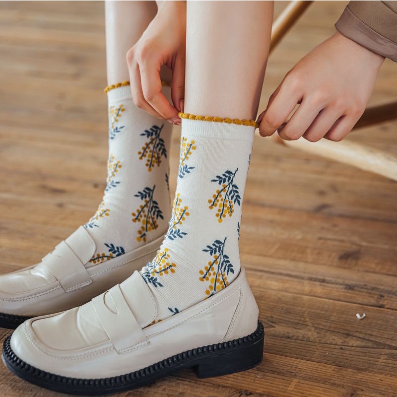 [HÀNG CÓ SẴN] TCC1 - Tất vớ cao cổ nữ hoạ tiết vintage hoa nhí