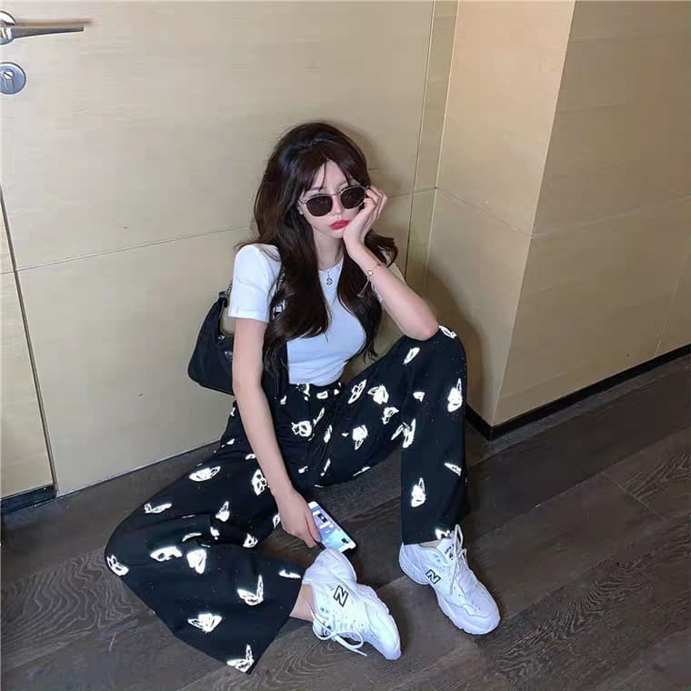 🦋 Quần thụng cạp cao họa tiết bươm bướm phản quang sành điệu phong cách đường phố hot trend ulzzang 2020 | BigBuy360 - bigbuy360.vn