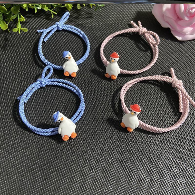 Set 1 / 2 Vòng Tay Bện Dây Thừng Gắn Mặt Hình Vịt / Chữ Love You Cho Cặp Đôi