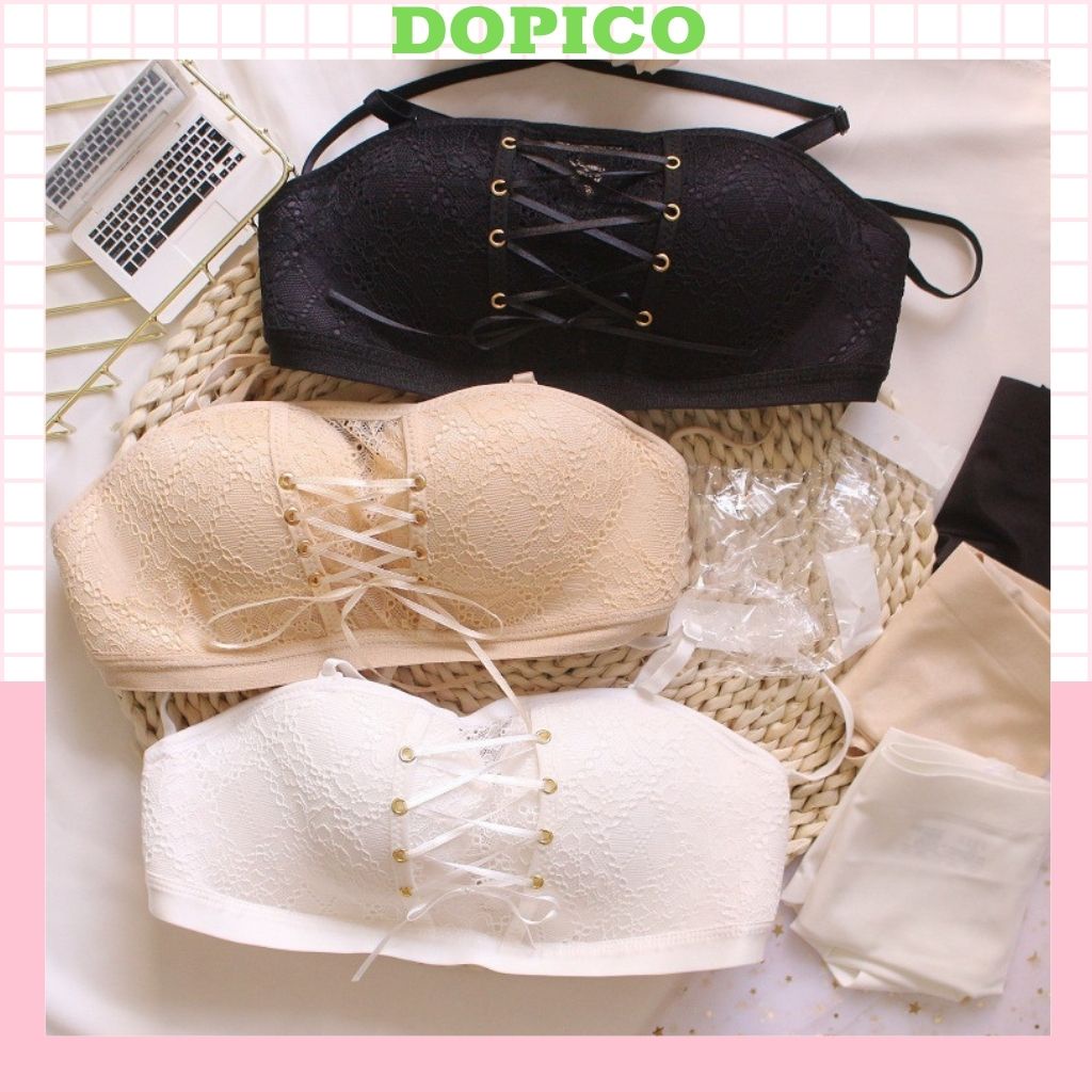 Áo ngực không dây không gọng nữ su nâng ngực đệm bàn tay rút dây trước ngực tạo khe DOPICO  A586