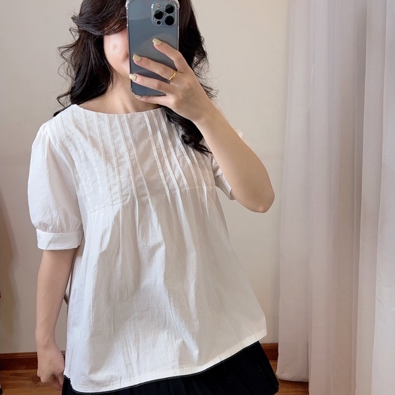 Áo baby doll tiểu thư cộc tay ly ngực khuy sau phong cách HQ