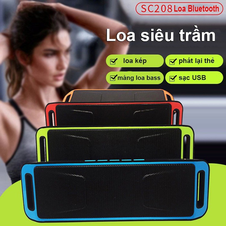 Loa Bluetooth Không Dây SC208 Mini Dual Loa Di Động Stereo Xe Hơi Loa Siêu Trầm Dùng Pin Cực Bền