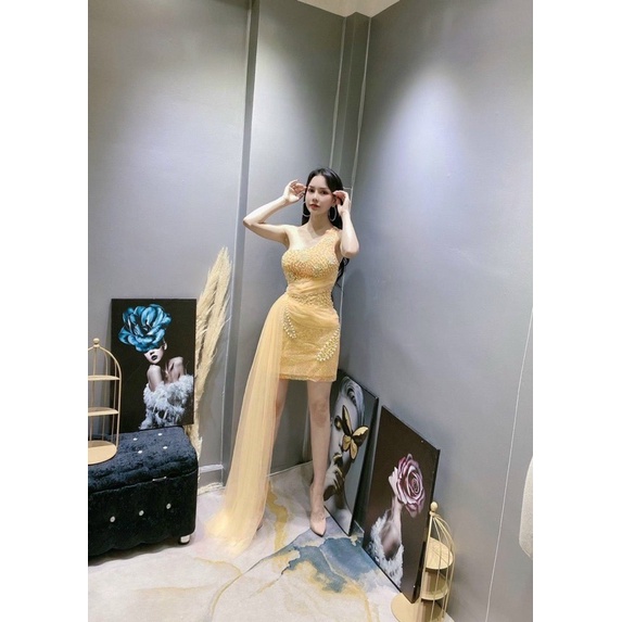 Ms1300Y ĐẦM KIM TUYẾN 1 VAI PHỐI LƯỚI DÀI SMLXL