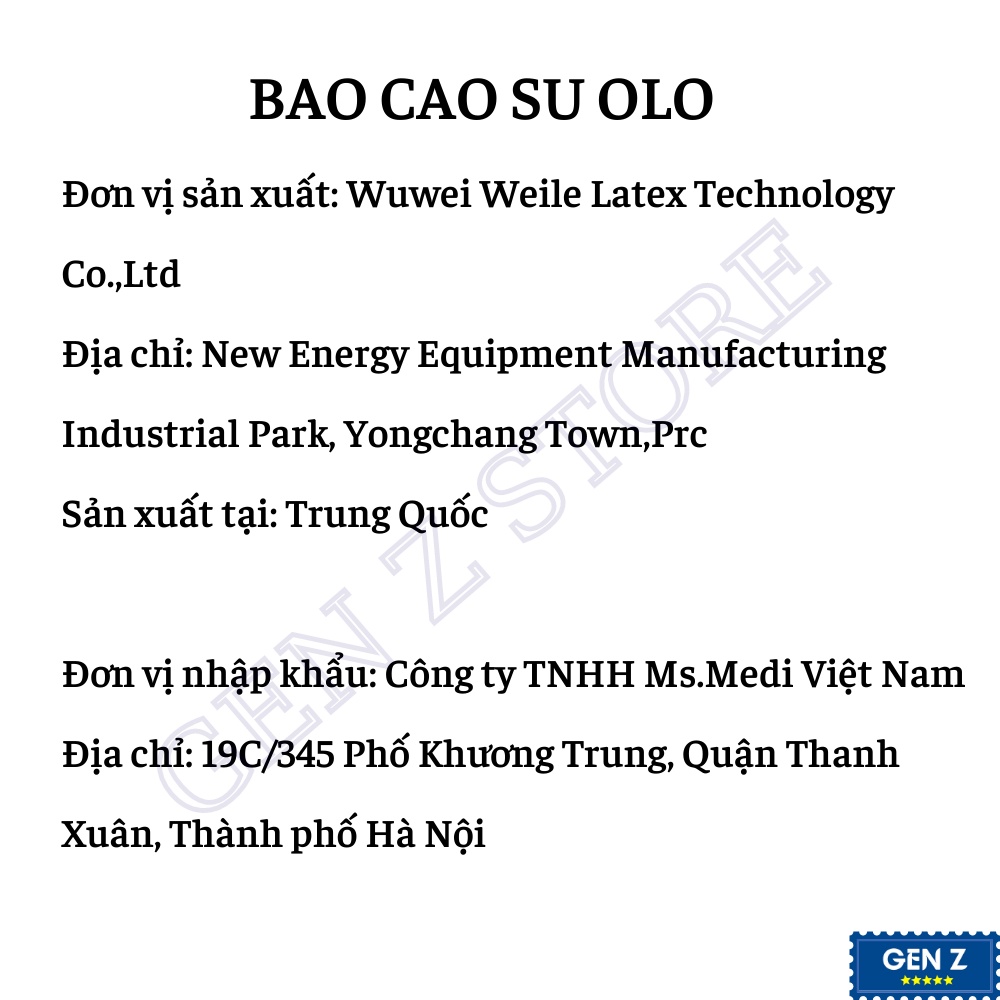 Bao Cao Su OLO 0.01mm Zero Ha For Man Mỏng Nhiều Gel Bôi Trơn Nội Địa Trung - Hộp 10 Bcs