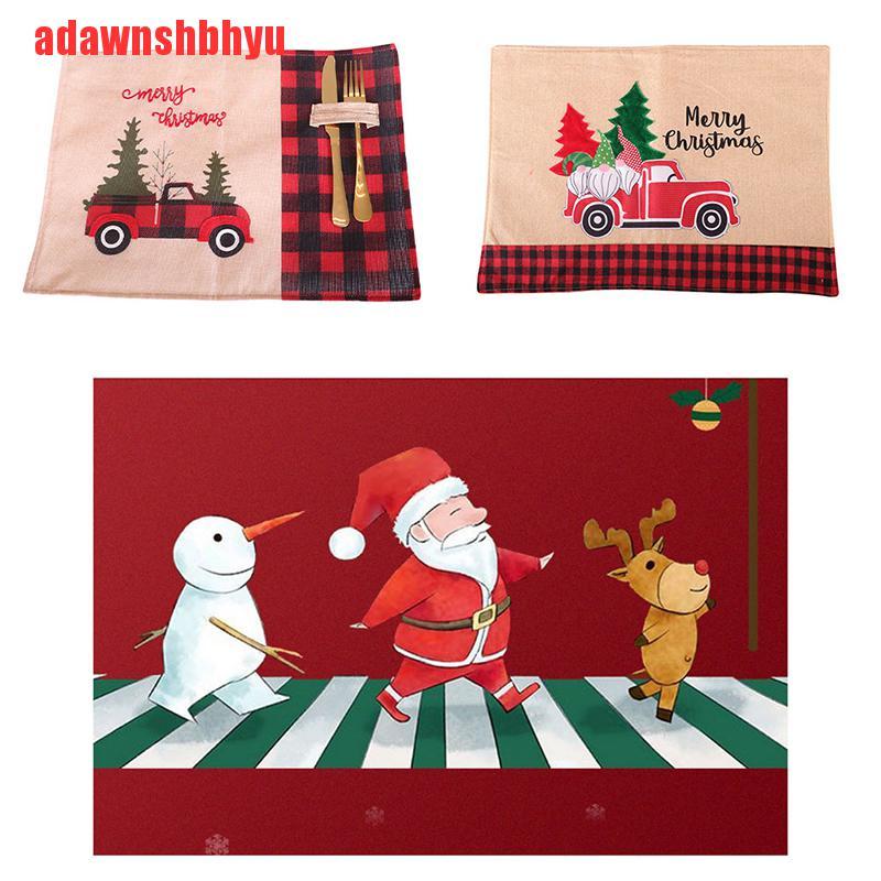 [adawnshbhyu]Christmas Home Kitchen Plaid Print Cotton Linen Placemat Dining Coffee Table Mat