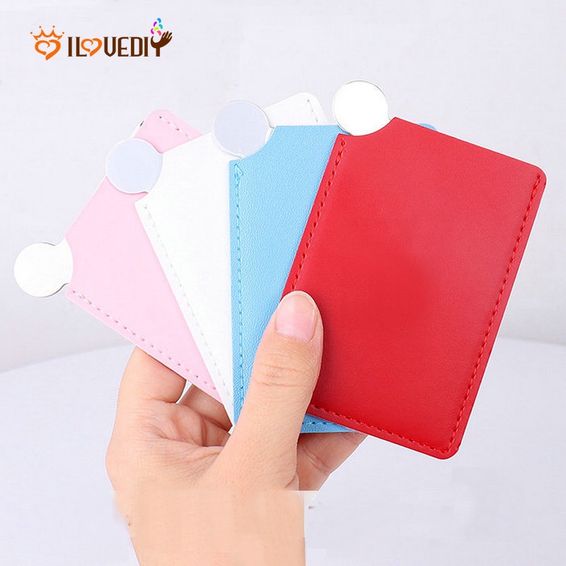 Gương Trang Điểm Bằng Thép Không Gỉ Phối Da PU Chống Vỡ Tiện Dụng