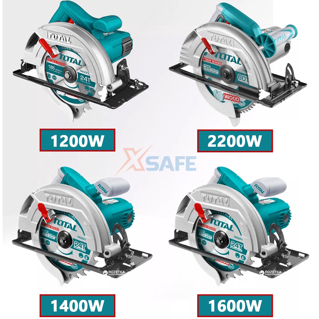 Máy cưa gỗ cầm tay TOTAL công suất 1200-2200W, đường kính lưỡi cưa 185mm, khả năng cắt góc cắt 45 độ và 90 độ - xsafe