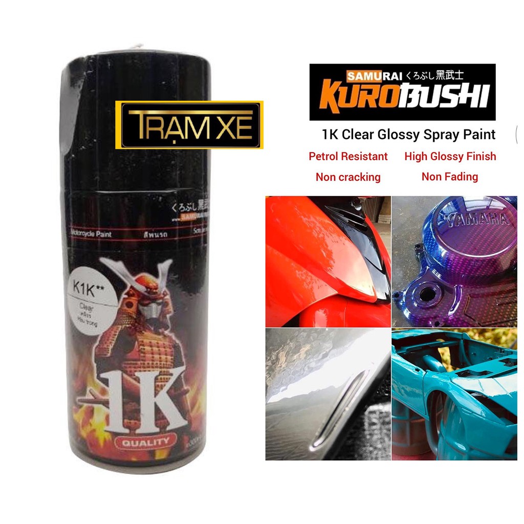 Chai sơn xịt Samurai phủ keo bóng K1k trong suốt (300ml) bảo vệ màu sơn và tăng độ bóng đẹp cho bề mặt