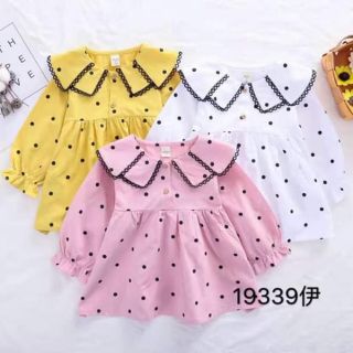 Áo váy đũi chấm bi cho bé gái