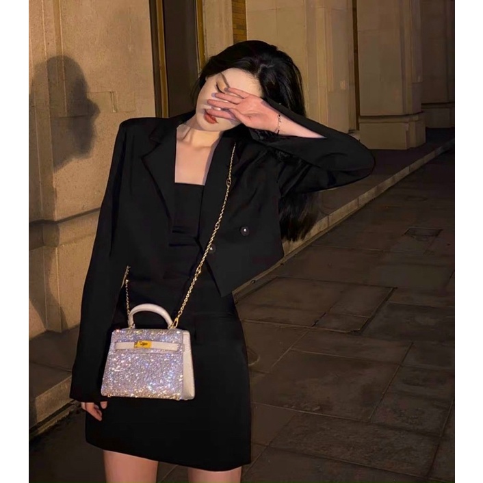Set đầm kèm khoác vest đen