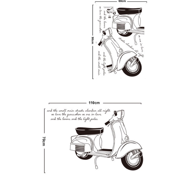 Decal trang trí tường - Chiếc xe vespa đen