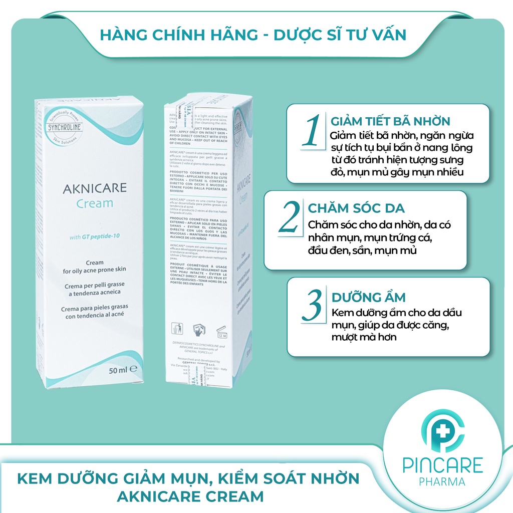 Kem dưỡng giảm mụn, kiểm soát nhờn Aknicare Cream 50ml - Hàng chính hãng - Nhà thuốc PinCare