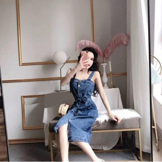 Đầm Yếm Jean Nữ Thắt Dây Eo Thời Trang
