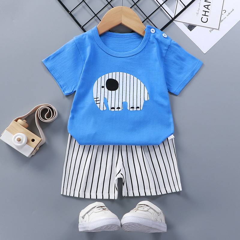 1-6 tuổi Boy Bộ thời trang dành cho trẻ em Cotton mùa hè Phim hoạt hình ngắn tay + Quần short 2 mảnh