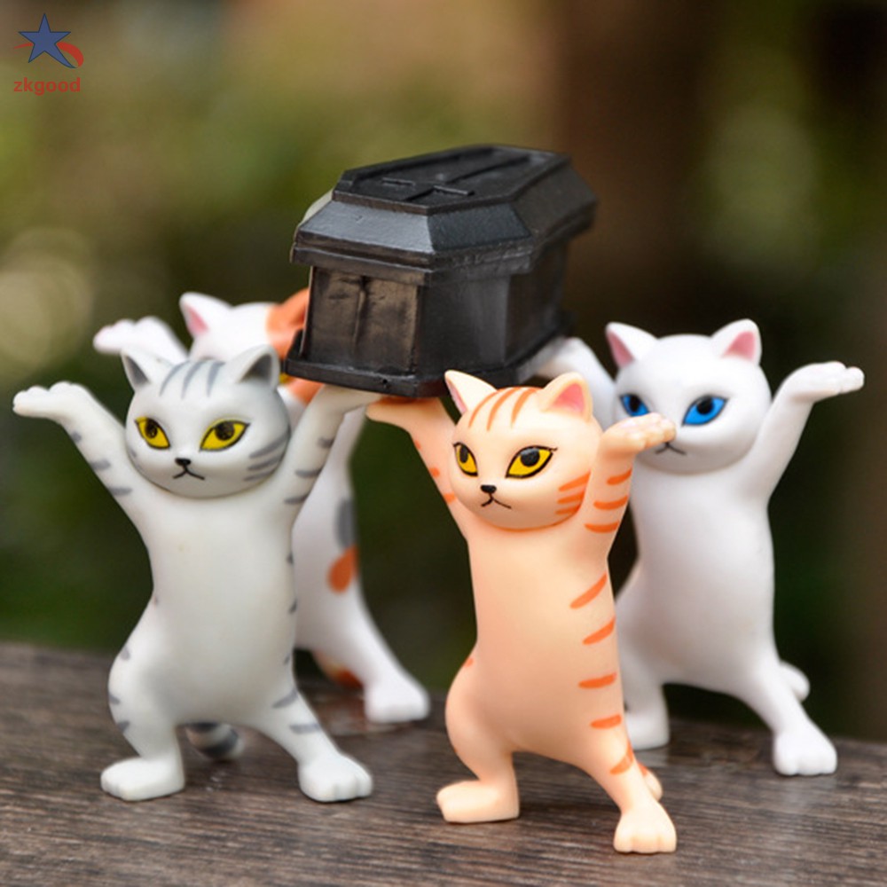 Set 5 Mô hình mèo bưng quan tài dễ thương xinh xắn dùng để bàn trang trí