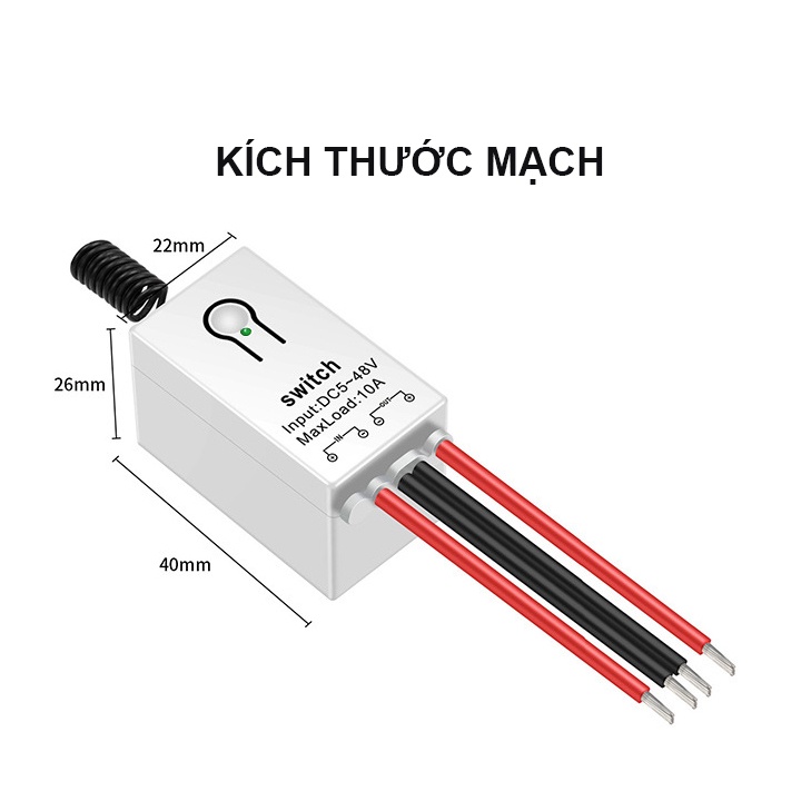 Công tắc điều khiển từ xa  không dây dùng điện 1 chiều 5v 6v 12v 24v 36v 48V 1 cổng (1 kênh xuyên tường không dây)