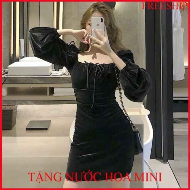 Đầm Nhung Cổ Vuông Cực Tone Dáng