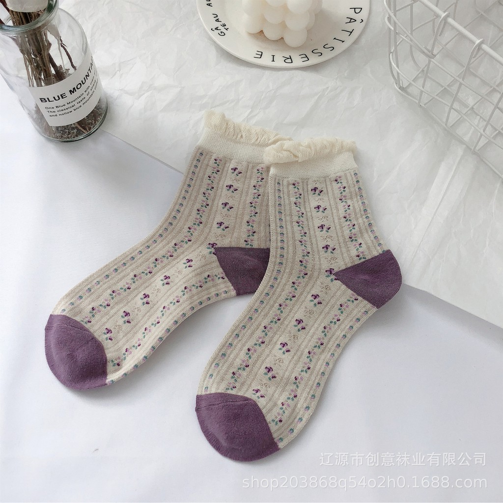 Tất cổ cao nữ Dễ thương Cute Nhật Bản Vớ cao cổ nữ Cotton In hình Hoạt hình Ulzzang Thu Đông Hàn Quốc