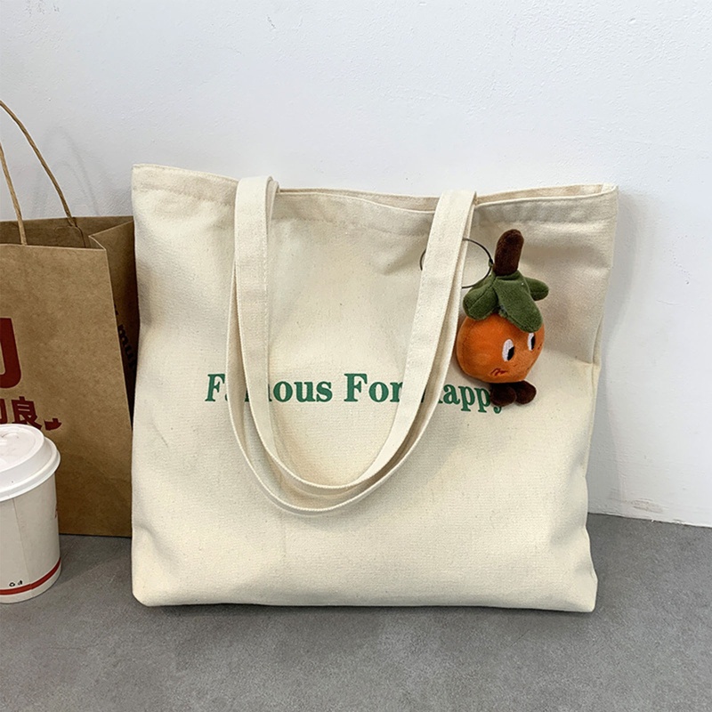 Túi Tote Bằng Vải Canvas Màu Trơn Có Khóa Kéo Tiện Dụng