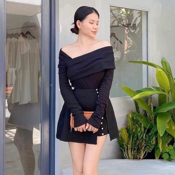 COCO SIN - Quần Giả Váy Nữ Đen Đính Hạt