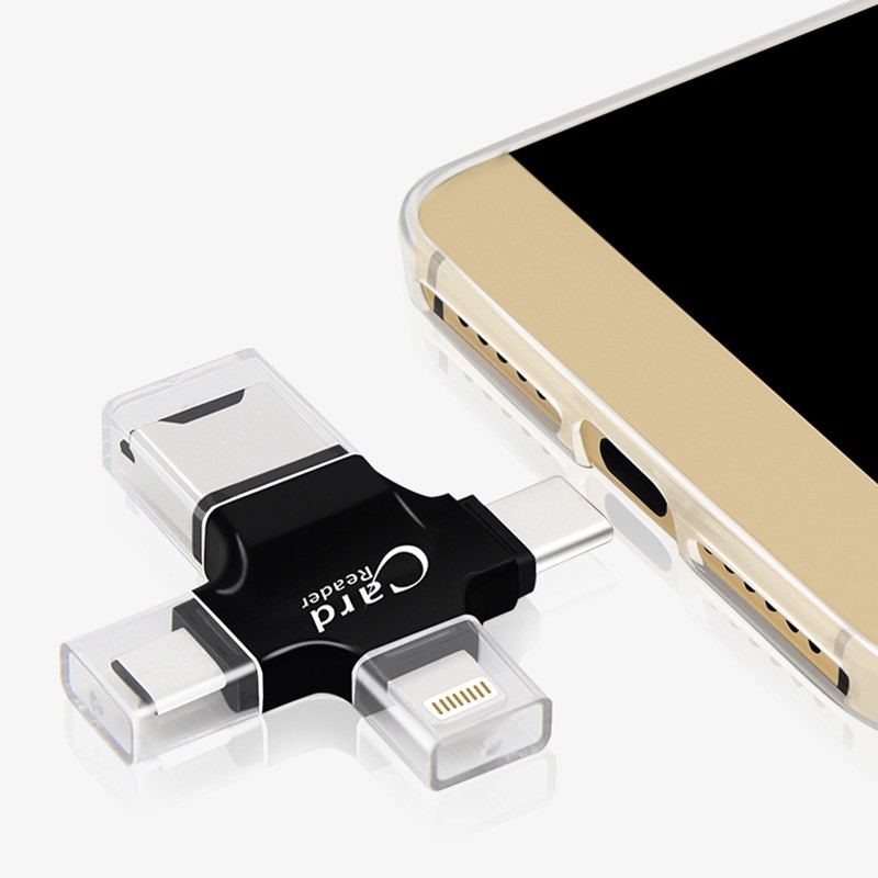 Đầu đọc thẻ nhớ 4 trong 1 cho điện thoại Android iOS Micro USB Type C OTG Micro SD TF