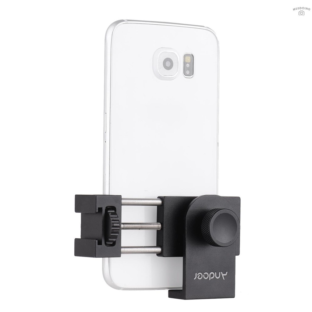 Giá đỡ điện thoại Andoer dáng đứng bằng kim loại có đèn led gắn microphone hỗ trợ quay video tiện dụng