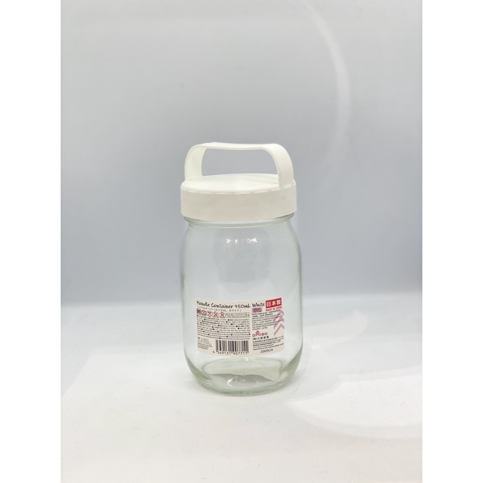 Daiso Japan Hũ thuỷ tinh có tay cầm màu trắng 450ml