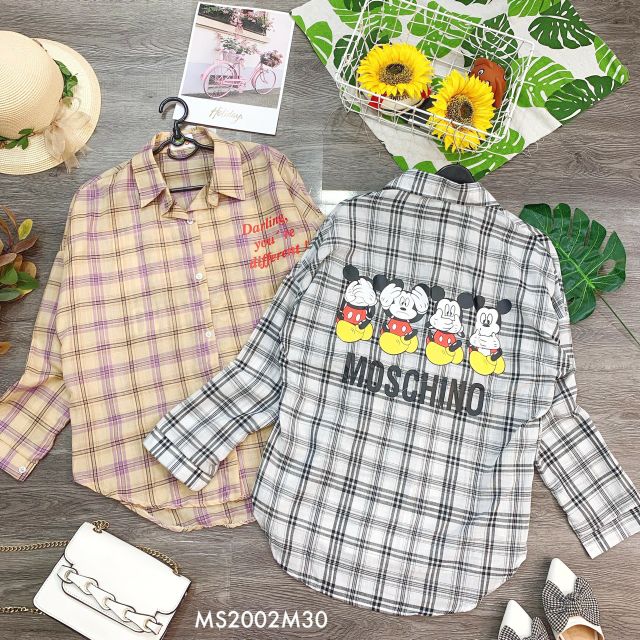 Áo sơ mi kẻ ô moschino Quảng Châu (Ảnh thật)
