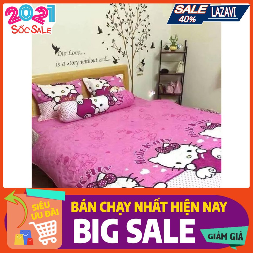 Bộ ga gối hello kitty cánh tim LV08