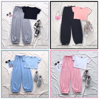 Bộ Croptop phối quần Jogger unisex
