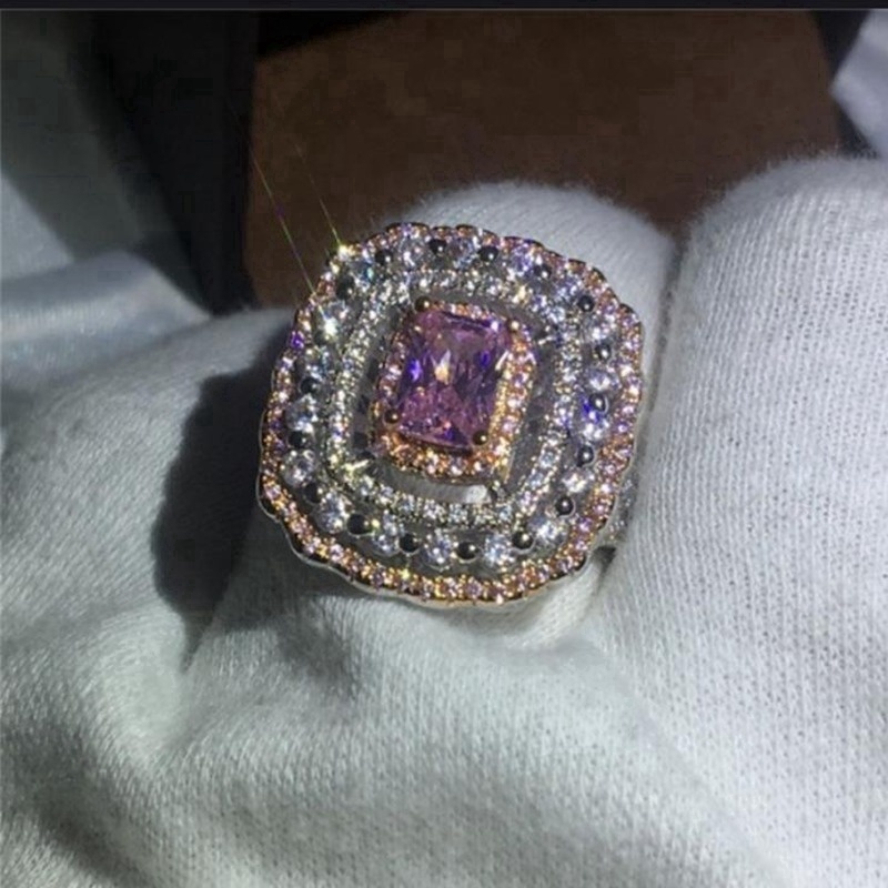 (MớI) Nhẫn ĐíNh Đá zircon MàU HồNg Cho Nữ