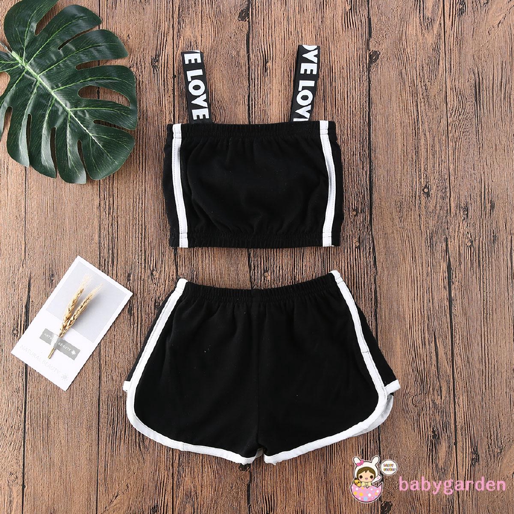 Set áo croptop hai dây + quần đùi màu trơn thể thao thời trang cho bé gái