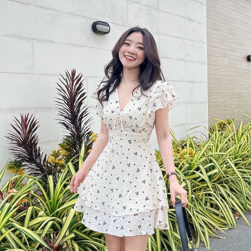 Váy Hoa Nhí Tay Cánh Tiên, Đầm Xoè Hoa Nhí Đũi Mát