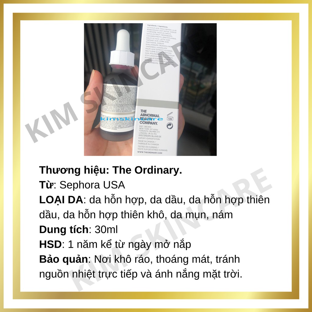 The Ordinary BHA 2% AHA 30% Peeling Solution Tẩy Tế Bào Chết Serum Sáng Da Mờ Thâm Se Khít Lỗ Chân Lông