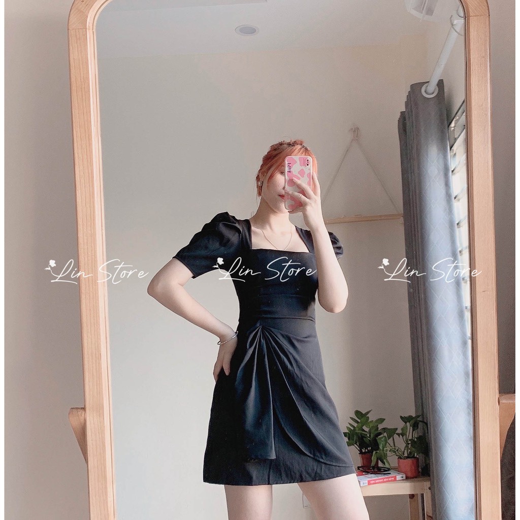 ĐẦM DÚN XẾP LY CỔ VUÔNG TAY PHỒNG ⚡️ HÀNG LOẠI 1⚡️ ĐẦM ĐEN SANG CHẢNH, TIỂU THƯ, MẶC GỌN DÁNG ĐIỆU ĐÀ