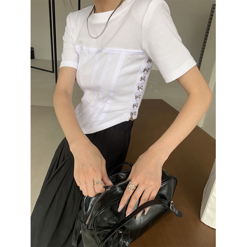 Áo Thun Tay Ngắn Dáng Ôm In Hình Xương Cá Thời Trang Mùa Hè Cho Nữ 2022