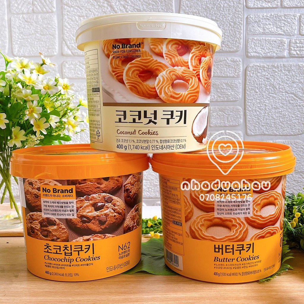 Bánh qui Hàn Quốc 3vị sô cô la chip/ bơ sữa dừa/ bơ truyền thống xô lớn 400g