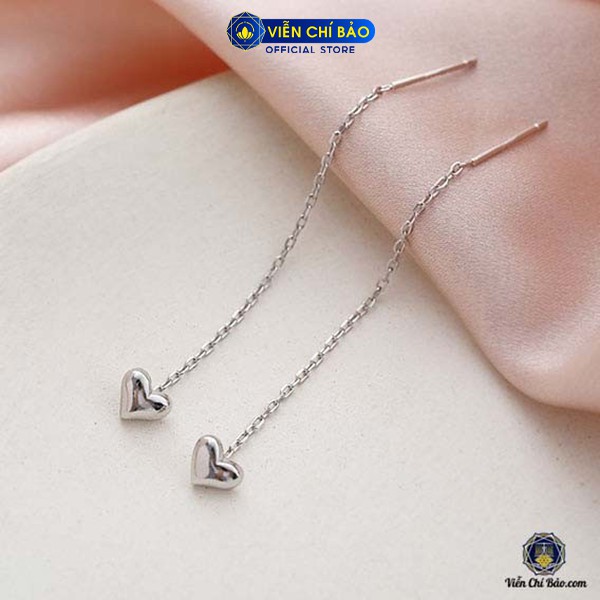 Bông tai tim dây xích chất liệu bạc S925 thương hiệu Viễn Chí Bảo B000125
