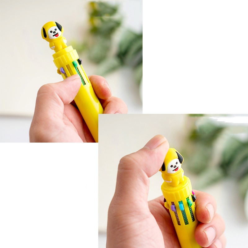 Bút bấm 10 ngòi khác màu hình thú dễ thương