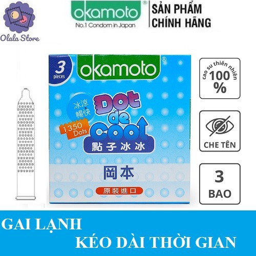 [GIÁ DÙNG THỬ ] BAO CAO SU OKAMOTO DOT DE COOL - HỘP 3 BAO - GAI LẠNH , KÉO DÀI THỜI GIAN - DÙNG LÀ MÊ