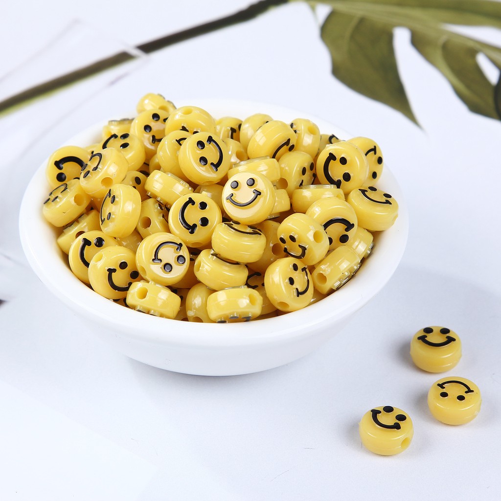 Set 40 Hạt Xâu Chuỗi 10mm Hình Mặt Cười Nhiều Màu Sắc Dùng Làm Trang Sức Thủ Công