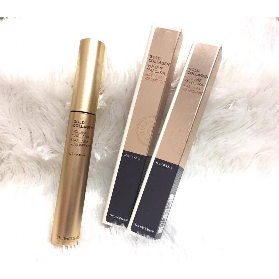 Mascara dưỡng ẩm dày và cong mi chống nước chống lem lâu trôi The Face Shop Gold Collagen Volume Mascara 12g