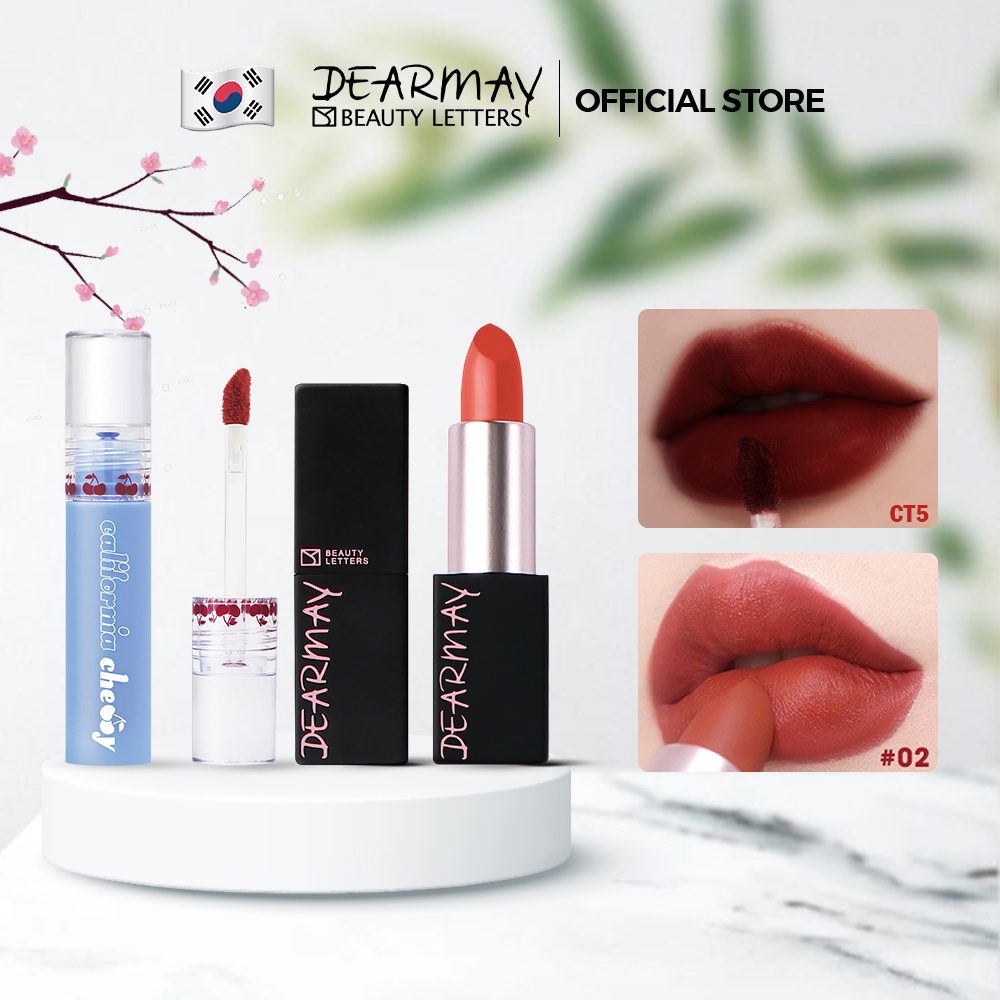 Combo Son kem lì Dearmay California Cherry Velvet Tint 4.4g + Son thỏi lì Dearmay Breeze Matte Lip 3.6g