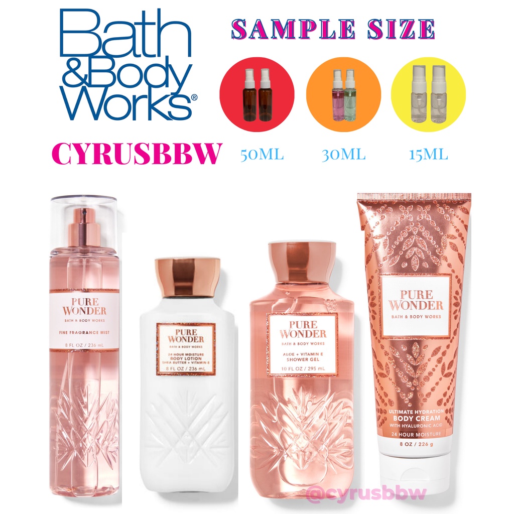 Bộ Sản Phẩm Mist Xịt Toàn Thân, Gel Tắm, Lotion Pure Wonder Bath &amp; Body Works Từ Mỹ