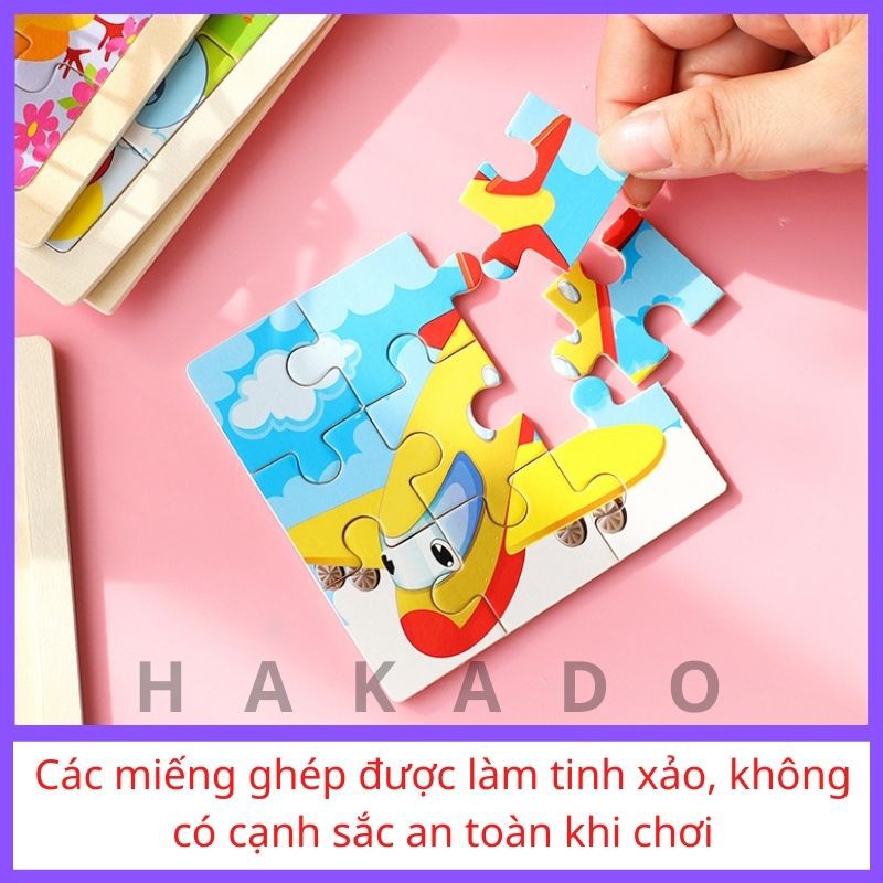 Đồ chơi xếp hình, Tranh Ghép gỗ 9 mảnh size nhỏ 11x11 cho bé