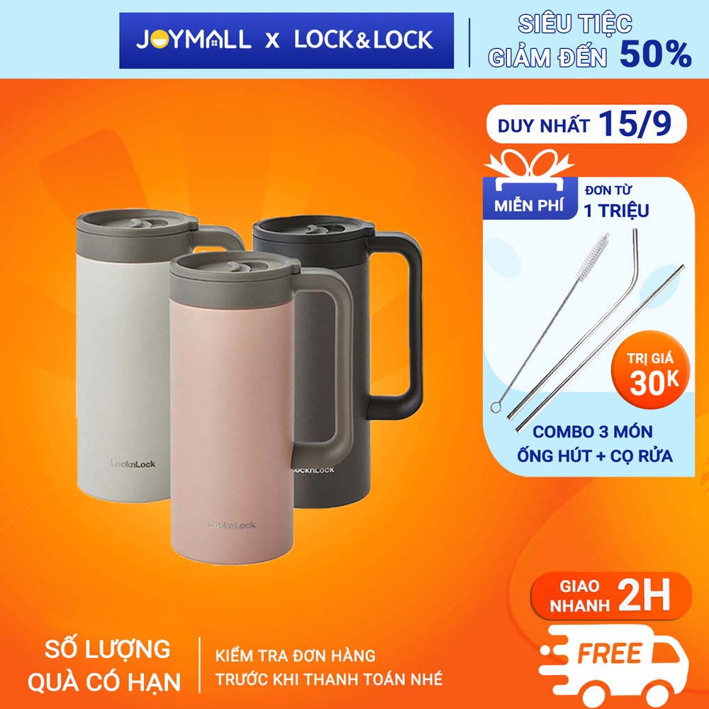 Ly giữ nhiệt Lock&Lock 473ml có tay cầm LHC4247 - Hàng chính hãng, miệng ly rộng, đế silicone chống ồn - JoyMall
